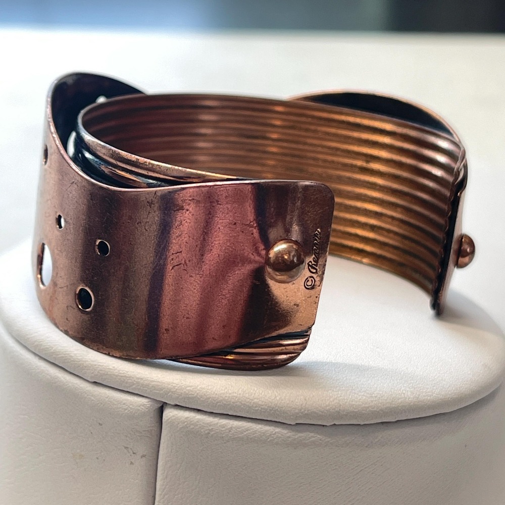 Vintage Renoir Copper Swiss Cheese Wavy Wide Bangle Cuff Bracelet MCM - Picture 2 of 8